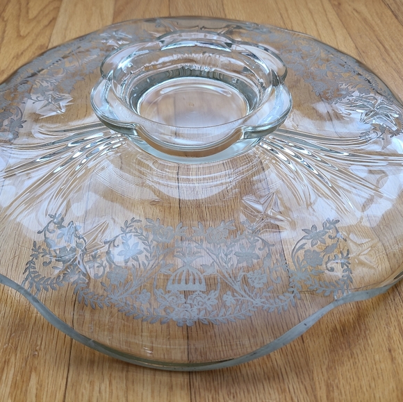 MCM glass pedestal serving plate platter